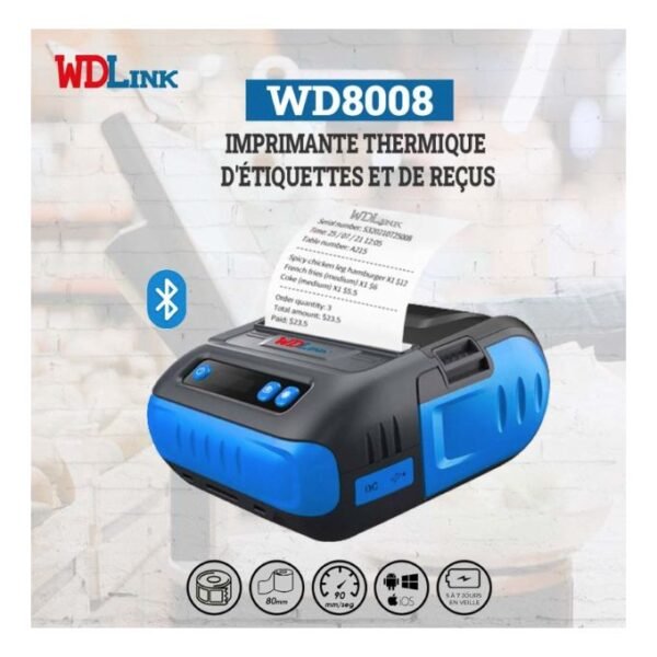 WDLINK Imprimante ticket PORTABLE WD8008 - Image 5